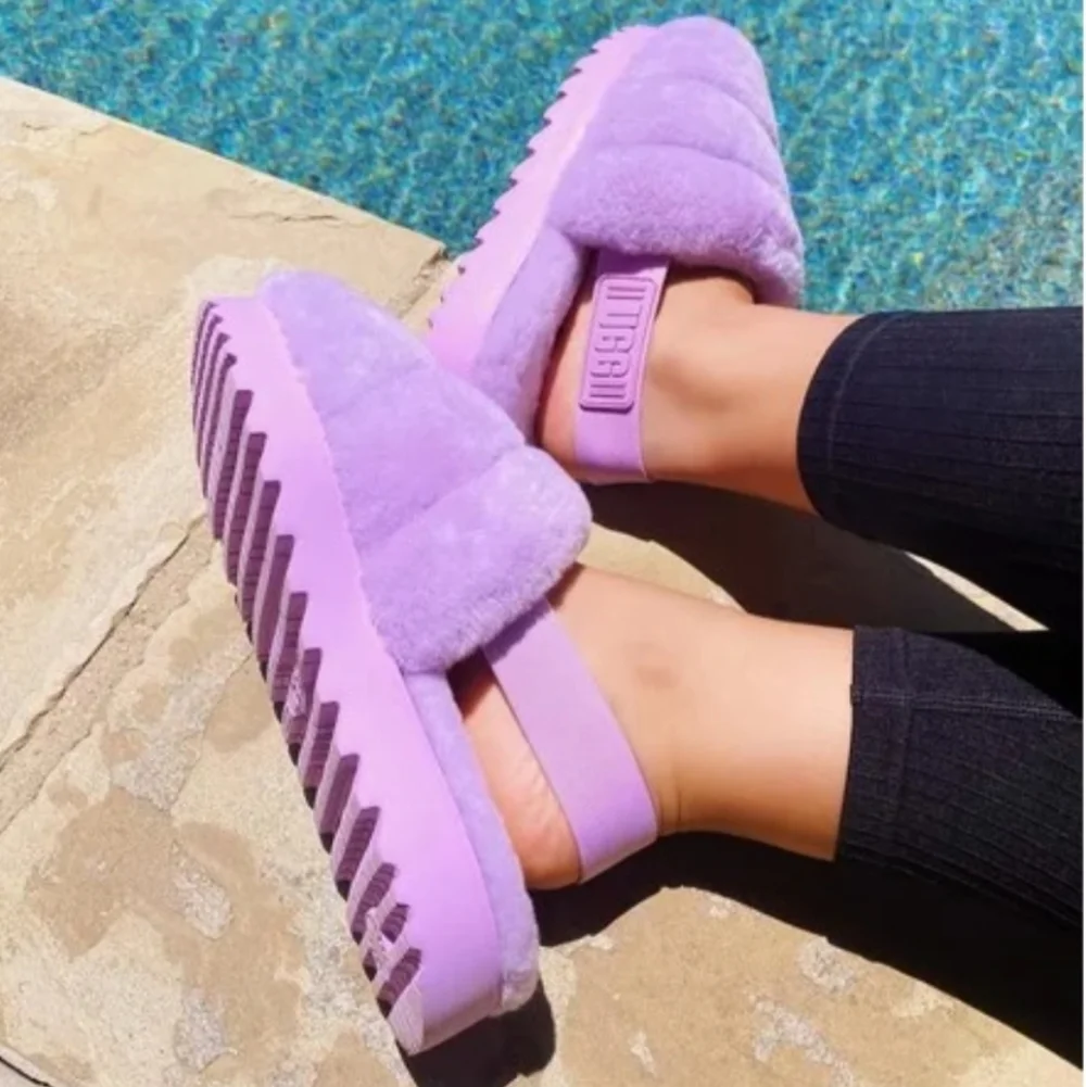 UGG Super Fluff Fur Slip-On Slingback Slipper Shoes